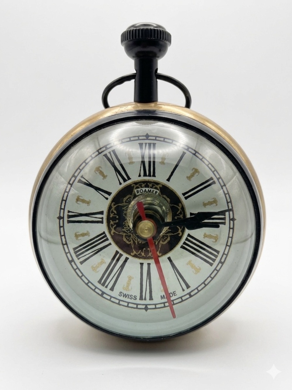 Roamer Vintage Swiss Made Bubble Glass Desk Clock Double Sided Quote Decor
